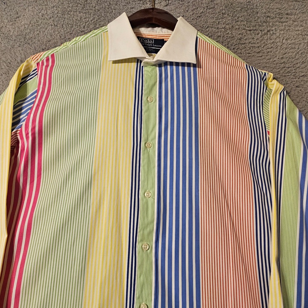 Polo Ralph Lauren Mens Regent Custom Fit Multi Color‎ Stripe Shirt XL / 17.5